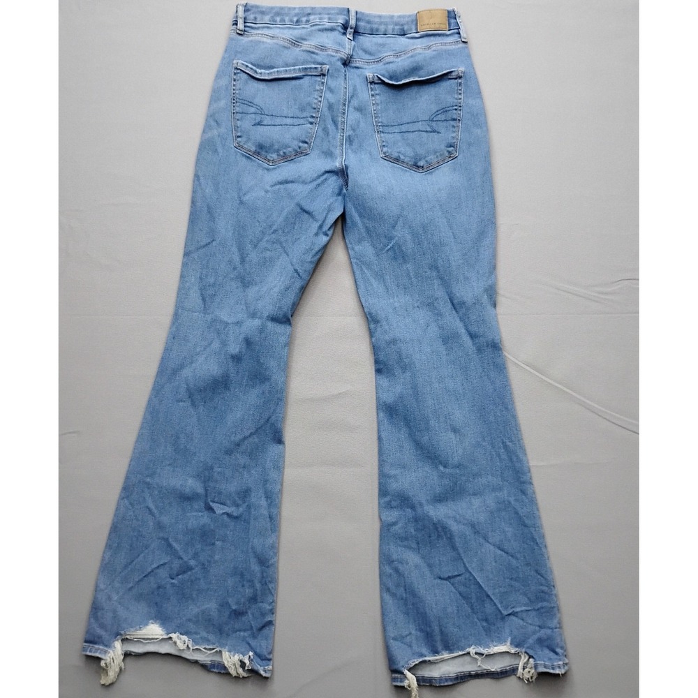 American Eagle Curvy Super High-Rise Flare Jeans Distressed Blue Size 12 Regular - Picture 2 of 11